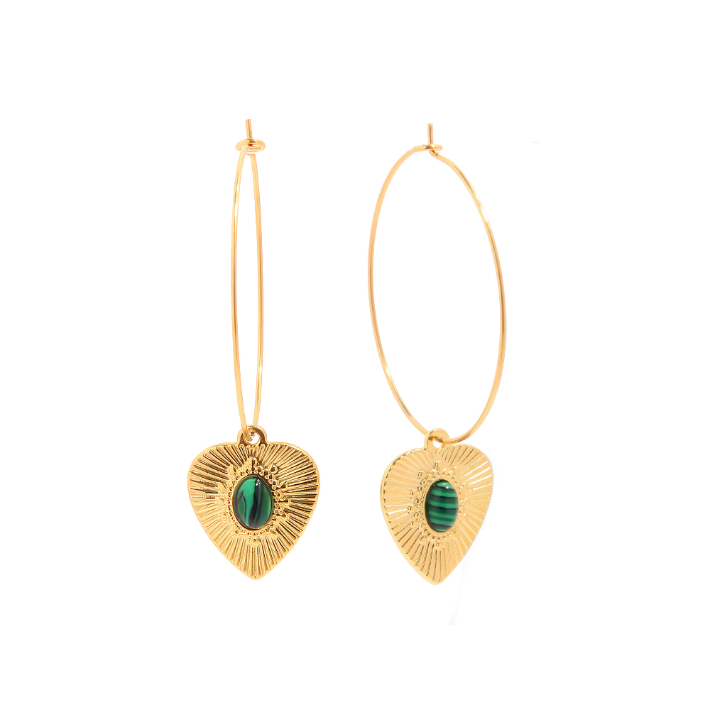 1 Pair Fashion Heart Shape Stainless Steel Plating Inlay Malachite Drop Earrings display picture 1