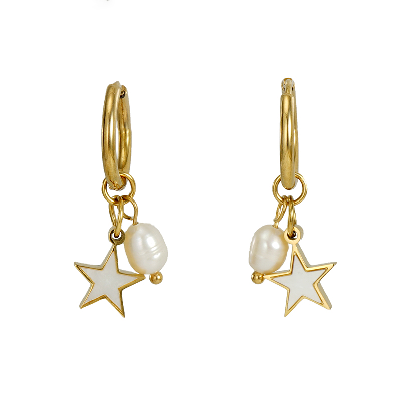 1 Pair Fashion Star Pearl Plating Inlay Stainless Steel Shell 18k Gold Plated Drop Earrings display picture 2