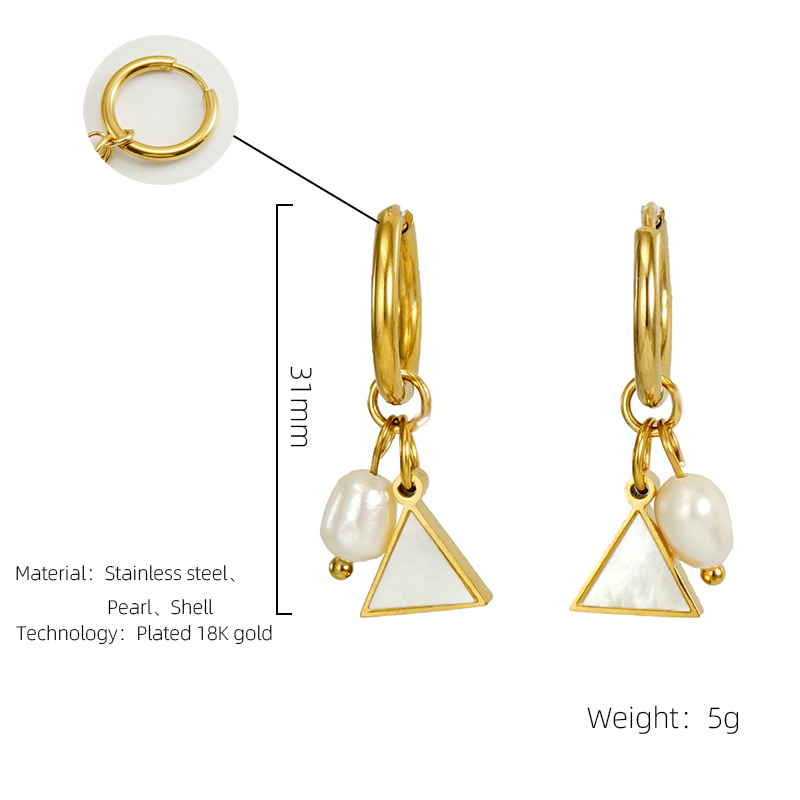 1 Pair Fashion Triangle Stainless Steel Pearl Plating Inlay Shell Drop Earrings display picture 1