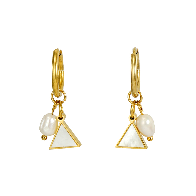 1 Pair Fashion Triangle Stainless Steel Pearl Plating Inlay Shell Drop Earrings display picture 2