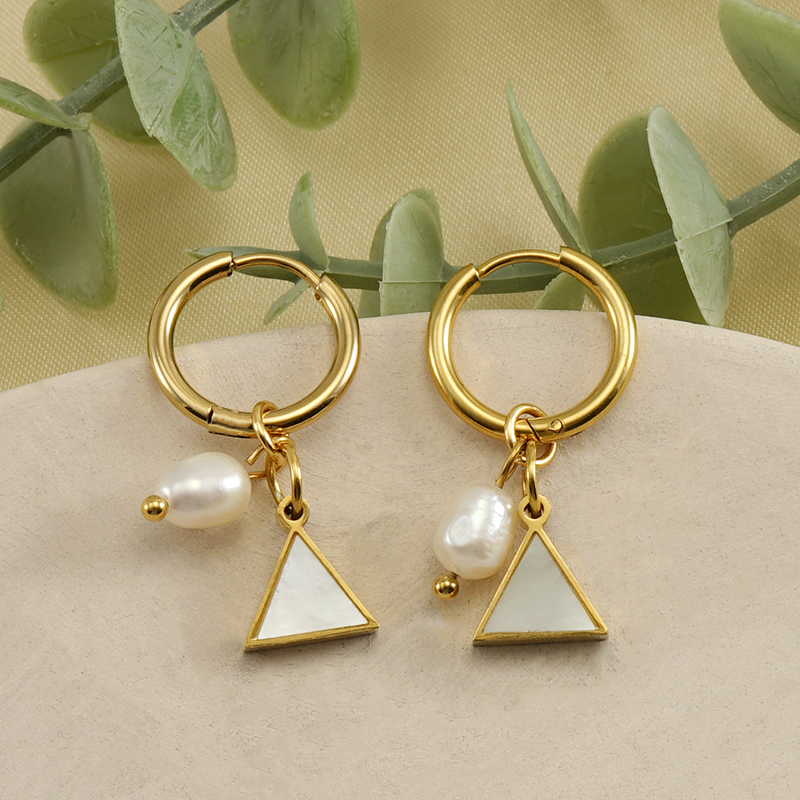 1 Pair Fashion Triangle Stainless Steel Pearl Plating Inlay Shell Drop Earrings display picture 3