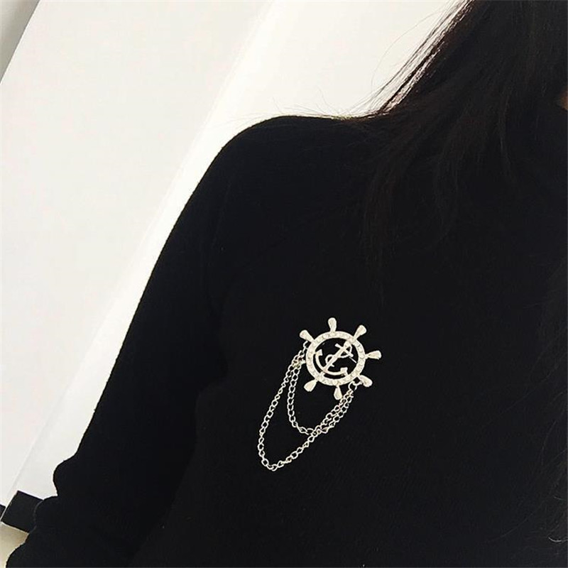 Fashion Rudder Anchor Alloy Inlay Rhinestones Unisex Brooches display picture 1