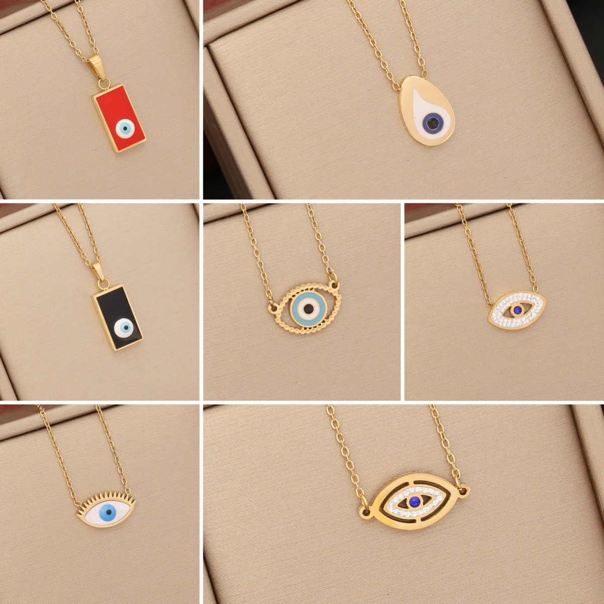 1 Piece Fashion Devil's Eye Stainless Steel Enamel Hollow Out Inlay Zircon Pendant Necklace display picture 1
