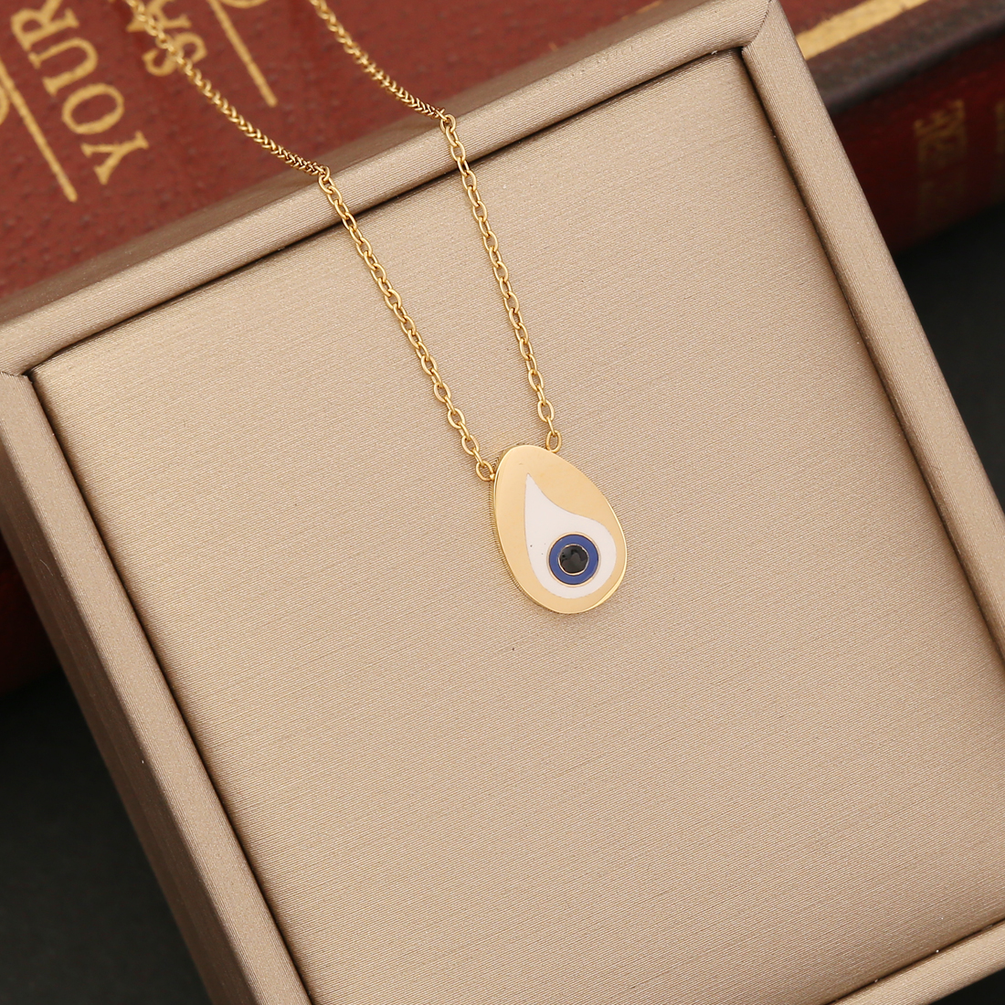 1 Piece Fashion Devil's Eye Stainless Steel Enamel Hollow Out Inlay Zircon Pendant Necklace display picture 4