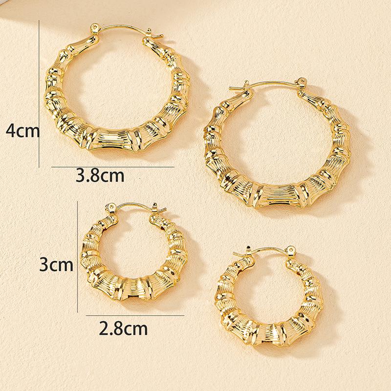 2 Pairs Fashion Round Bamboo Alloy Plating Women's Hoop Earrings display picture 5