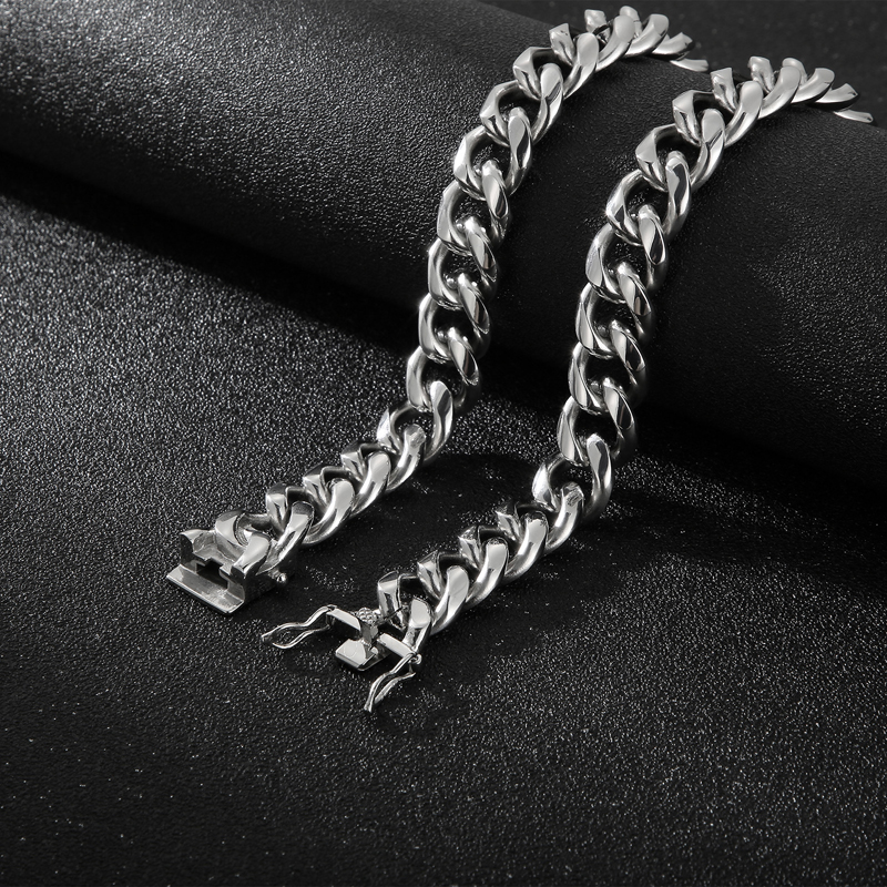 Independent Station Foreign Trade Supply One Piece Dropshipping European And American Fashion Rock Thick Type Titanium Steel Men's Cuban Bracelet Necklace display picture 1