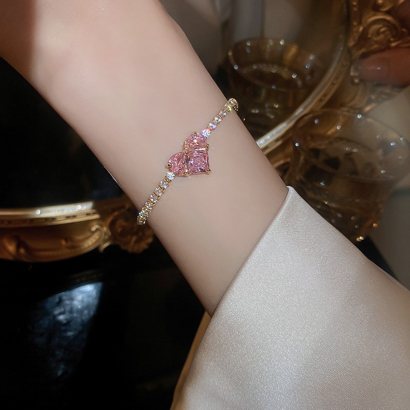 Fashion Commute Heart Shape Alloy Plating Metal Inlay Zircon 14k Gold Plated Women's Bracelets display picture 4
