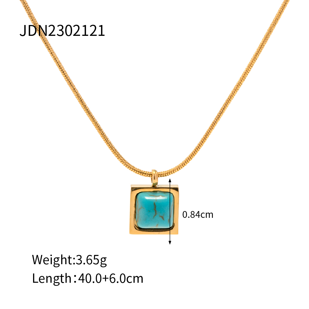 1 Piece Fashion Square Stainless Steel Plating Inlay Malachite Pendant Necklace display picture 1