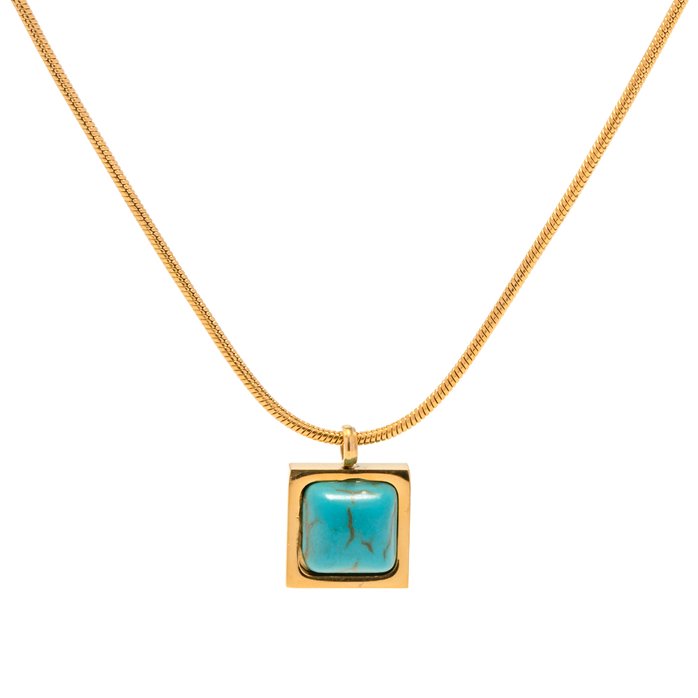 1 Piece Fashion Square Stainless Steel Plating Inlay Malachite Pendant Necklace display picture 11