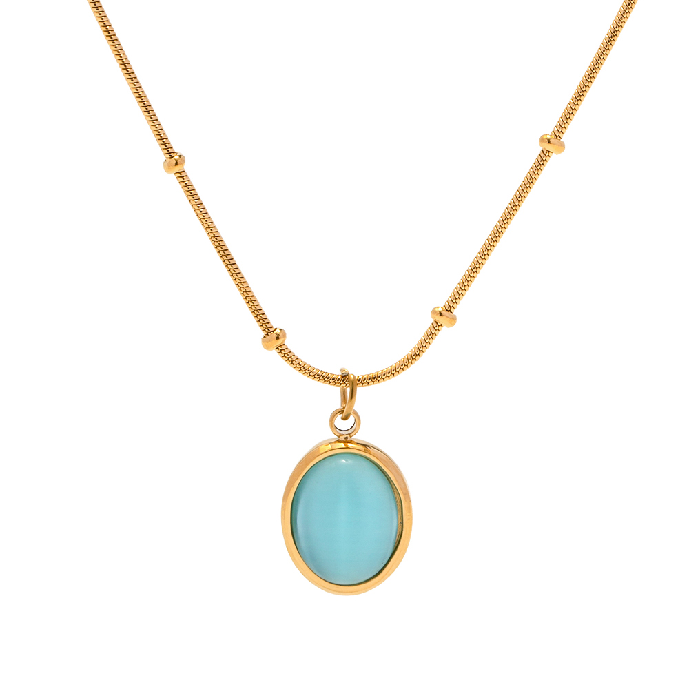 Elegant Round Stainless Steel Inlay Opal 18k Gold Plated Pendant Necklace display picture 6