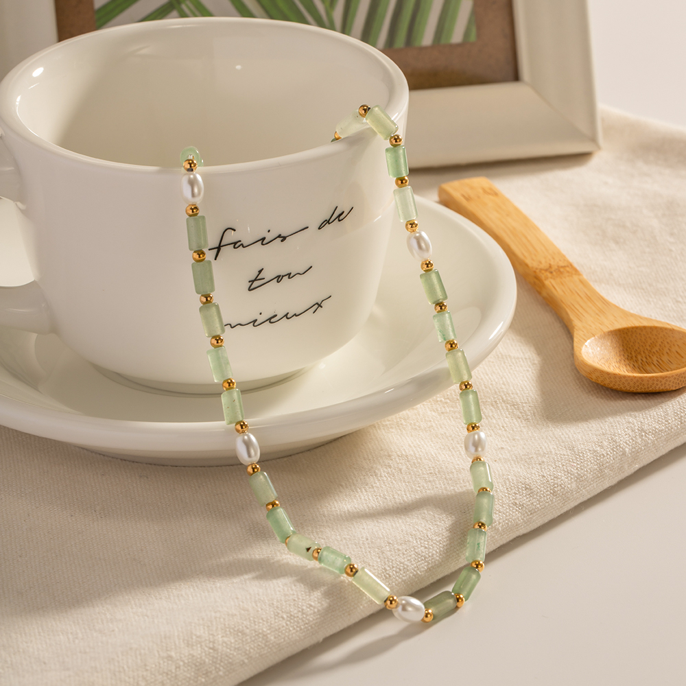 1 Stück Mode Runden Rostfreier Stahl Ein Naturstein Süßwasserperle Perlen Überzug Halskette display picture 5