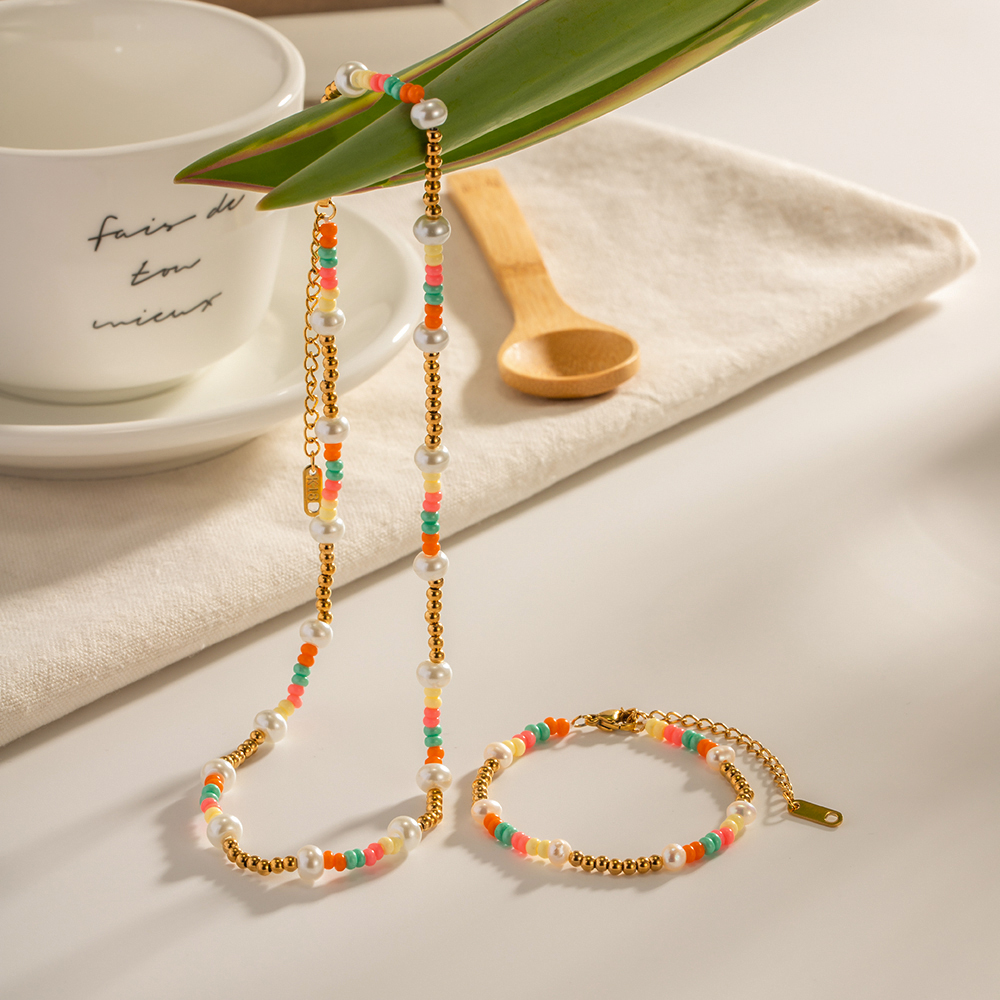 1 Stück Mode Mehrfarbig Rostfreier Stahl Ein Naturstein Süßwasserperle Perlen Überzug Armbänder display picture 3