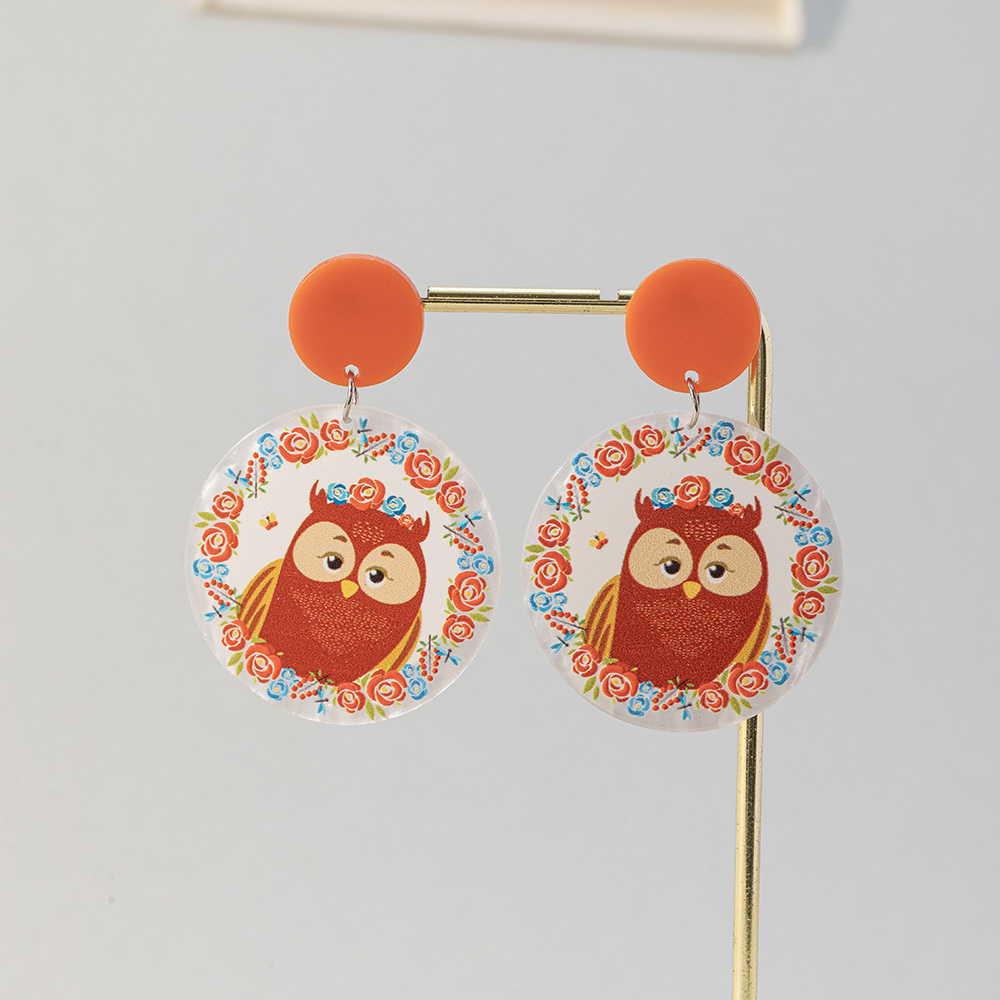 Korean Ins Retro Simple Temperamental All-match Fun And Cute Colorful Animal Owl Resin Acrylic Earrings Earrings For Women display picture 3
