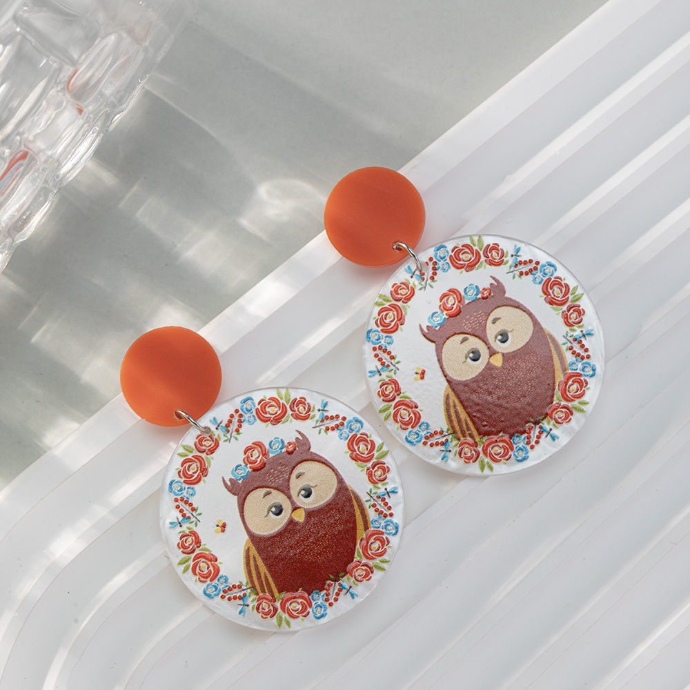 Korean Ins Retro Simple Temperamental All-match Fun And Cute Colorful Animal Owl Resin Acrylic Earrings Earrings For Women display picture 5