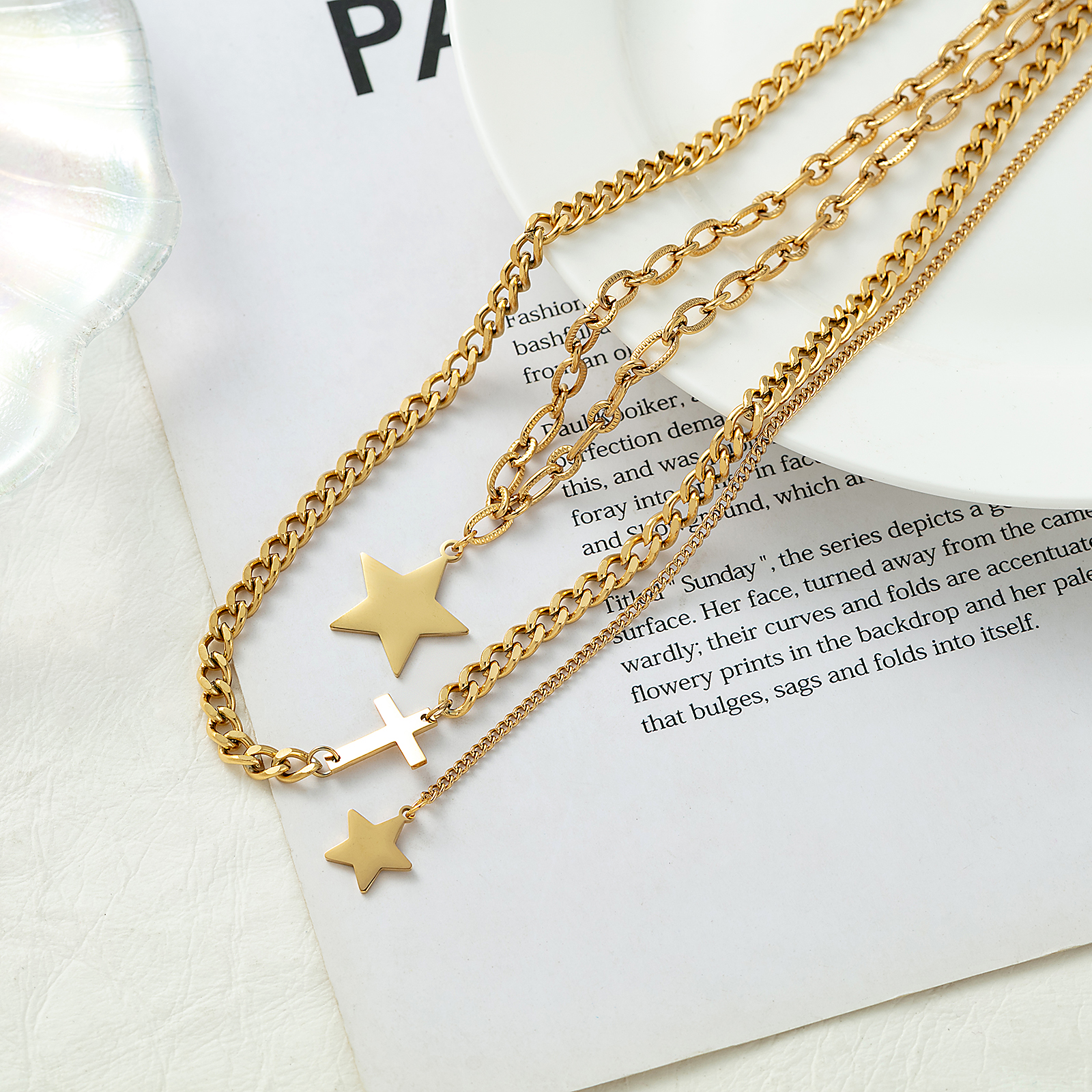 Vintage Style Cross Star Stainless Steel Plating 18k Gold Plated Double Layer Necklaces display picture 5