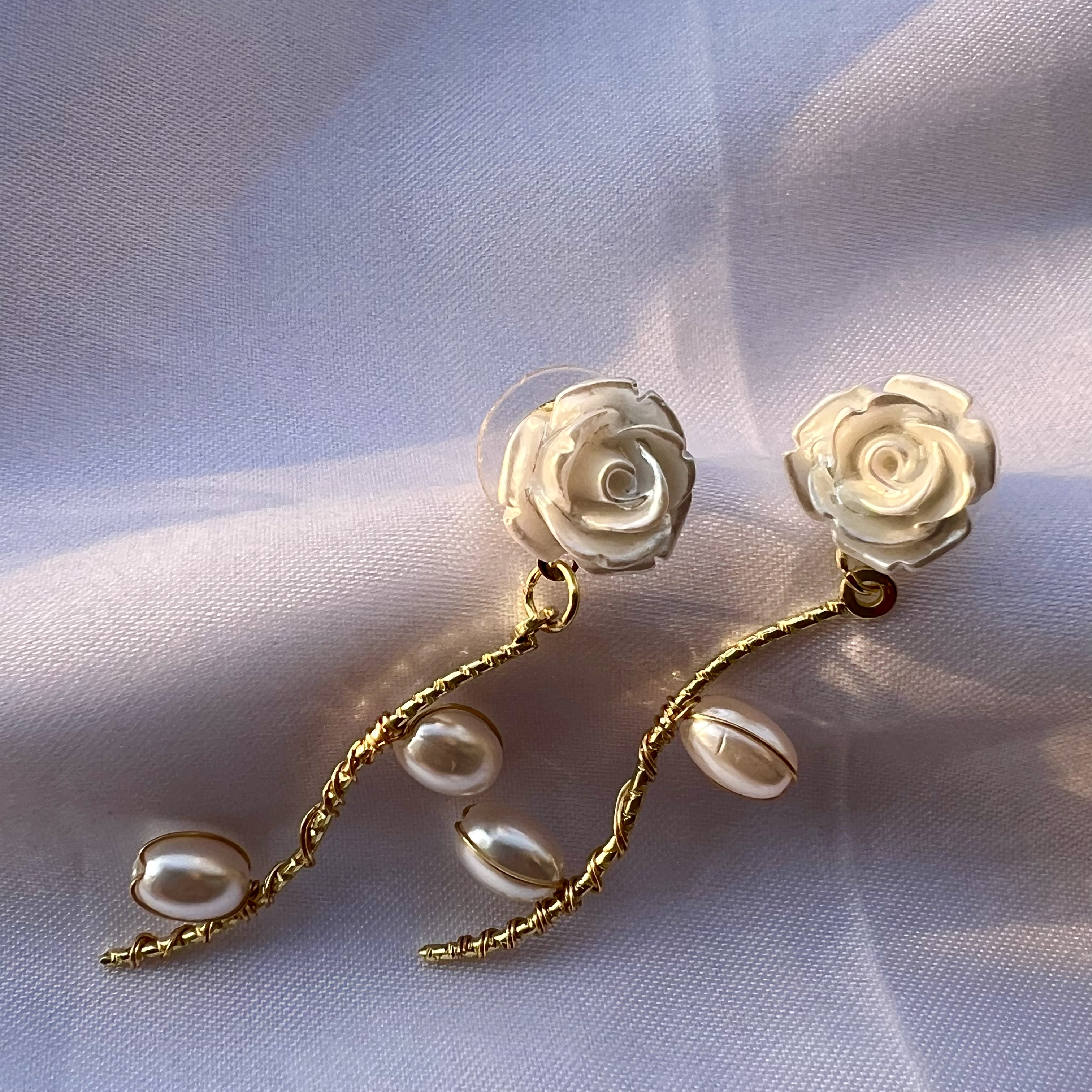 1 Pair Fashion Rose Three-dimensional Inlay Alloy Acrylic Pearl Ear Studs display picture 4