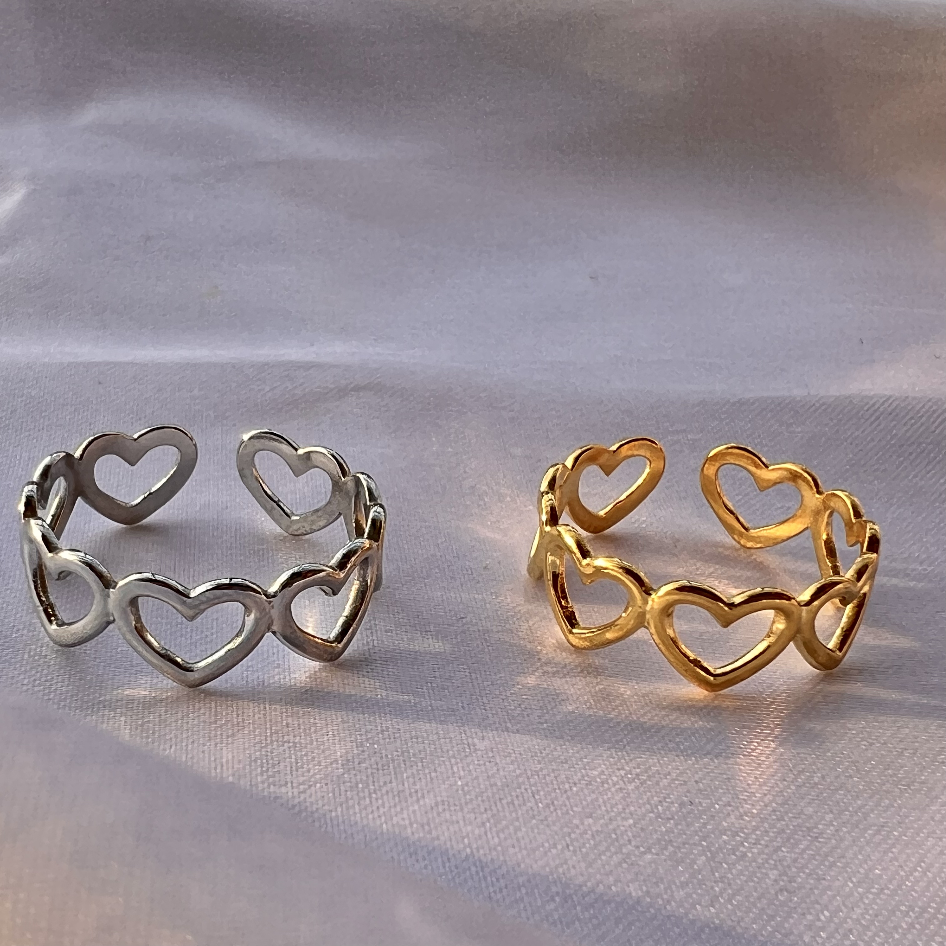 1 Stück Einfacher Stil Herzform Edelstahl Hohl Aus Offener Ring display picture 1