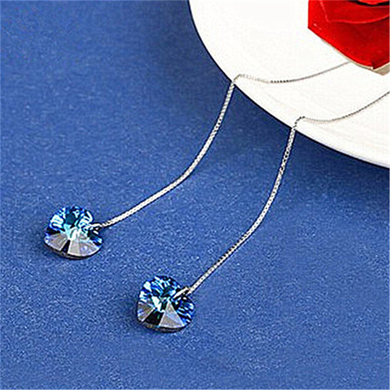 Ladies Sweet Elegant Romantic Blue Long Dress Heart Of The Ocean Eardrops Tassel Crystal Prom Party Earrings display picture 4