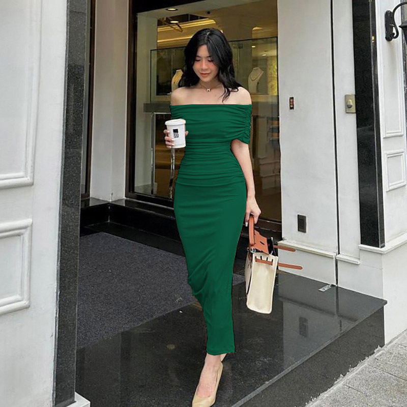 Women's Sheath Dress Sexy Off Shoulder Short Sleeve Solid Color Maxi Long Dress Holiday Daily Date display picture 14
