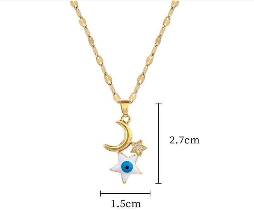 Wholesale Retro Devil'S Eye Star Moon Titanium Steel Copper Inlay Zircon Pendant Necklace display picture 5