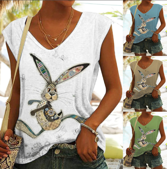 Vintage Style Rabbit Cotton Blend V Neck Vest display picture 1