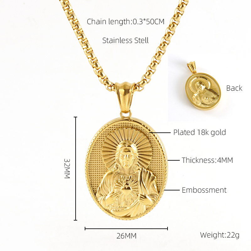 304 Stainless Steel 18K Gold Plated Artistic Plating Faith Titanium Steel Pendant Necklace display picture 1