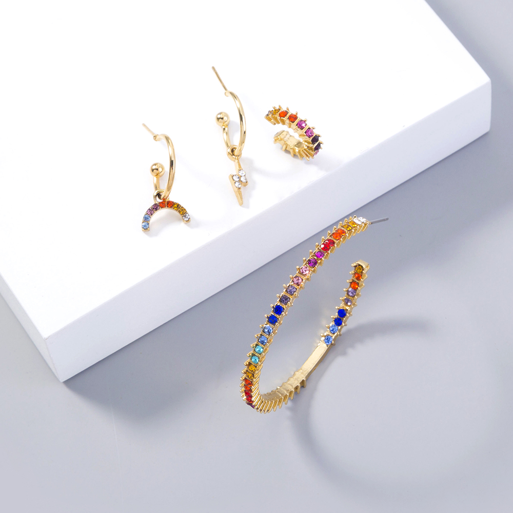 4 Pieces Fashion Rainbow Alloy Resin Inlay Rhinestones Women's Ear Clips Ear Studs display picture 3