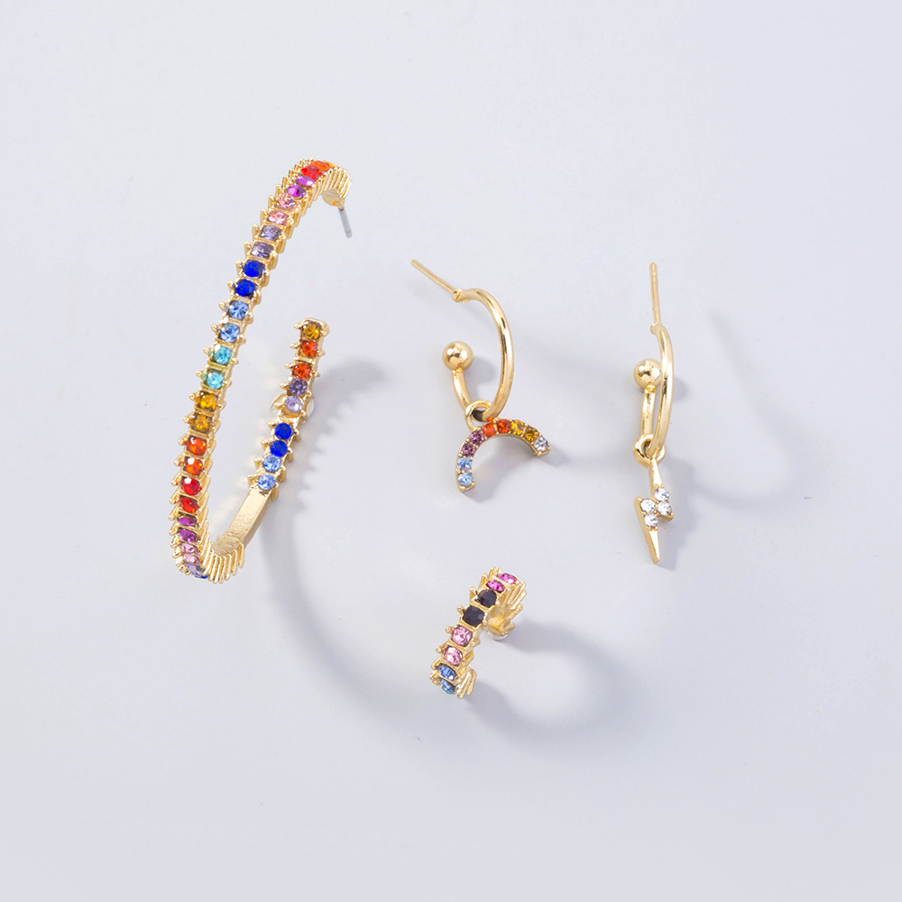 4 Pièces Mode Arc-en-ciel Alliage Résine Incruster Strass Femmes Clips D'oreille Boucles D'oreilles display picture 1