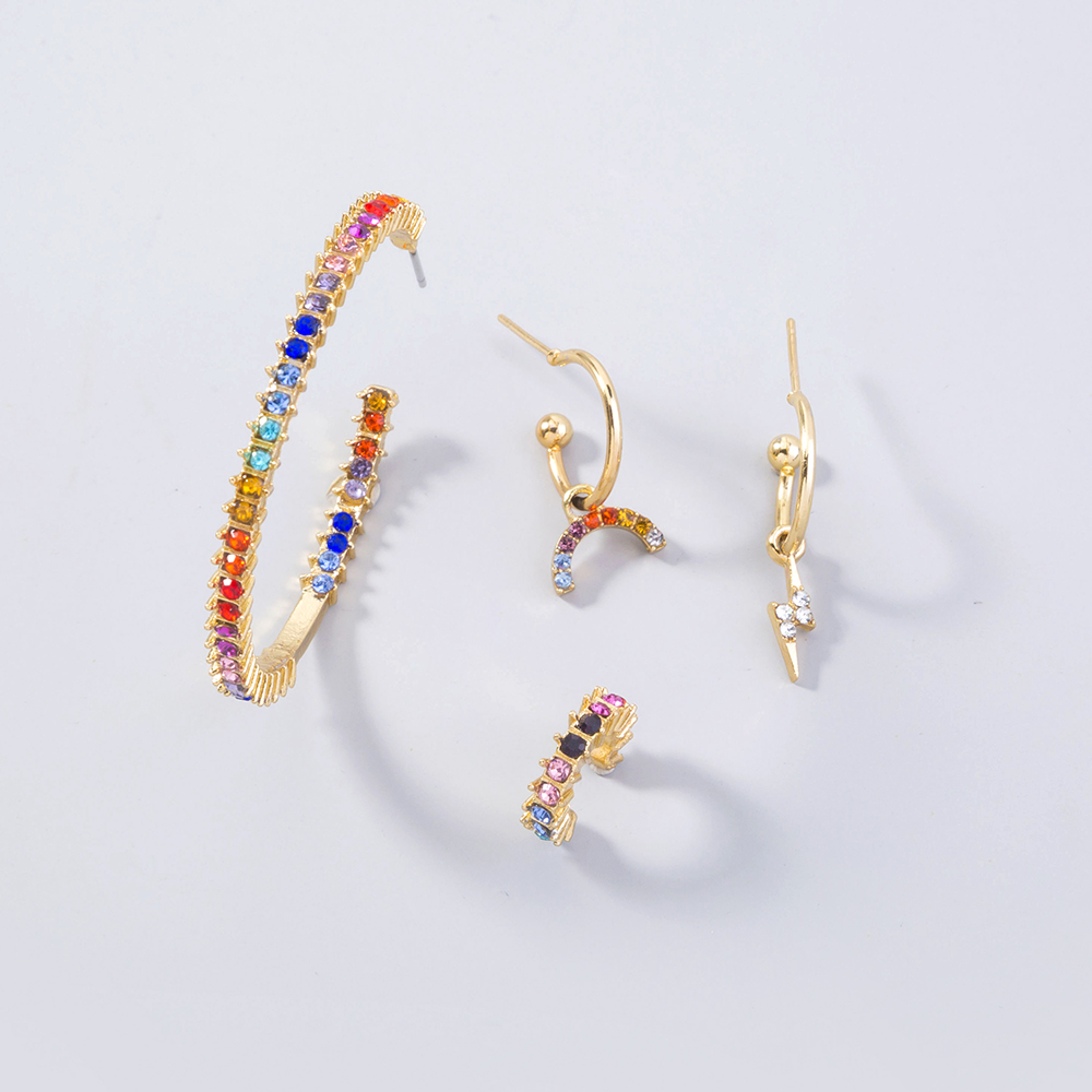 4 Pieces Fashion Rainbow Alloy Resin Inlay Rhinestones Women's Ear Clips Ear Studs display picture 1