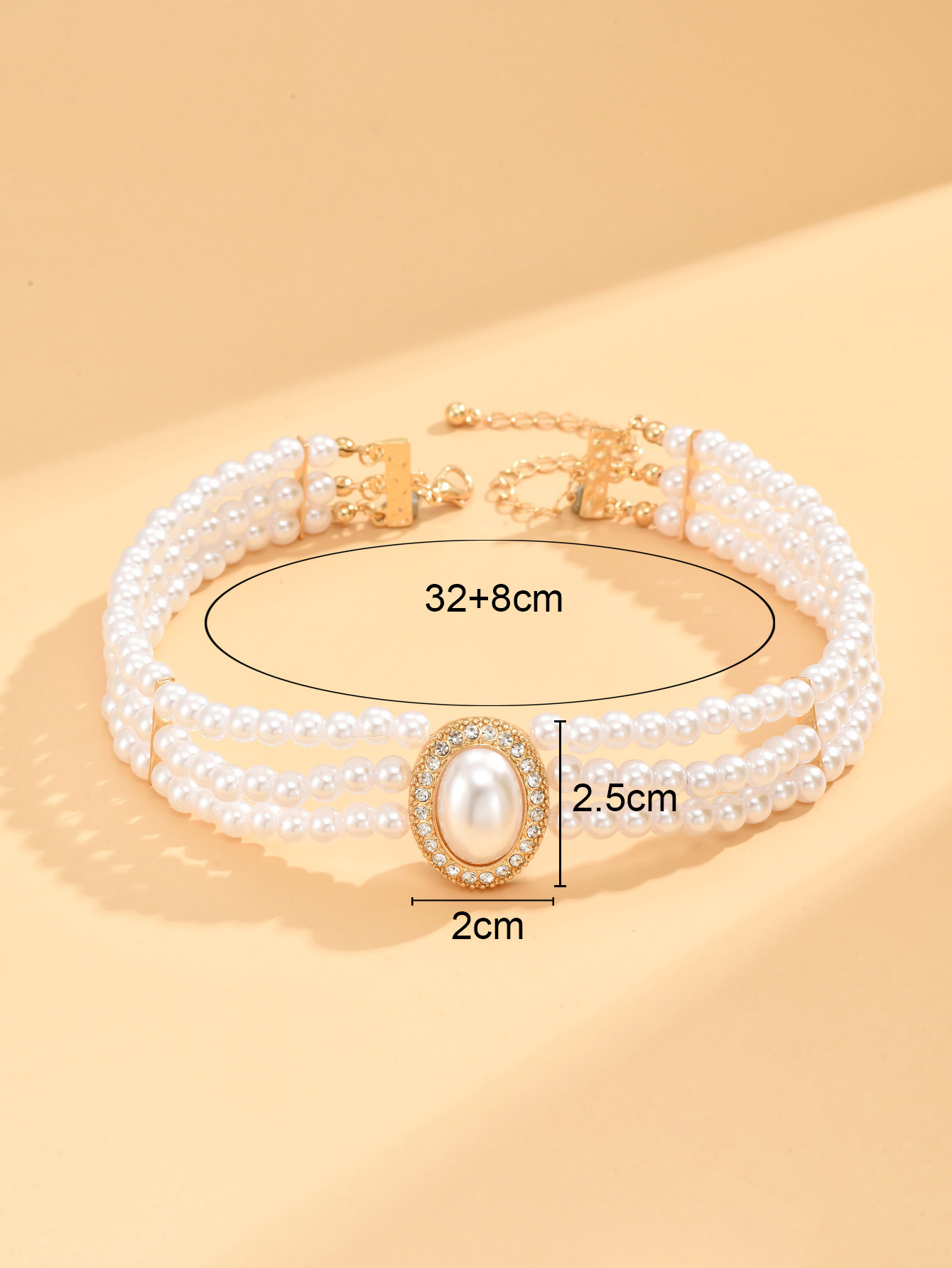 1 Pieza Elegante Oval Perla De Imitación En Capas Embutido Diamantes De Imitación Mujeres Gargantilla display picture 3