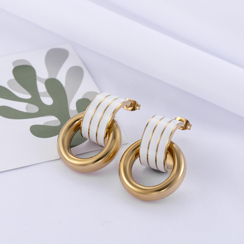 Simple Style Round Enamel Plating 304 Stainless Steel Earrings Ear Studs display picture 6