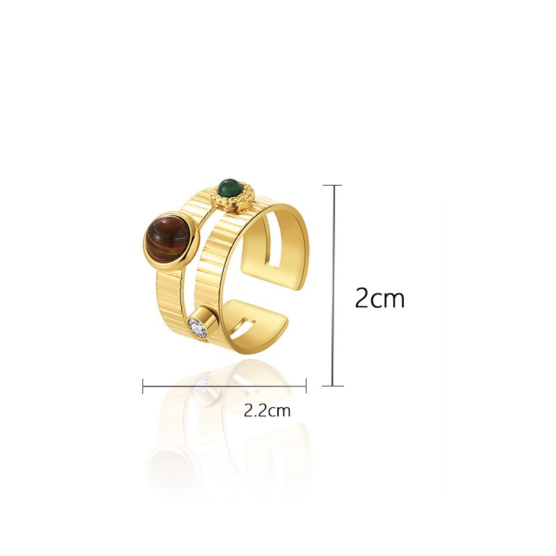 Vintage Style Square Oval Titanium Steel Plating Inlay Natural Stone 18k Gold Plated Open Ring display picture 6