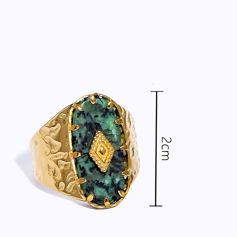 Vintage Style Square Oval Titanium Steel Plating Inlay Natural Stone 18k Gold Plated Open Ring display picture 10