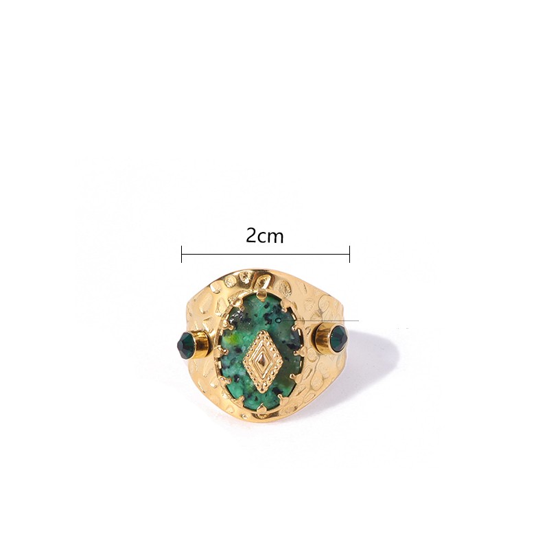 Vintage Style Square Oval Titanium Steel Plating Inlay Natural Stone 18k Gold Plated Open Ring display picture 8