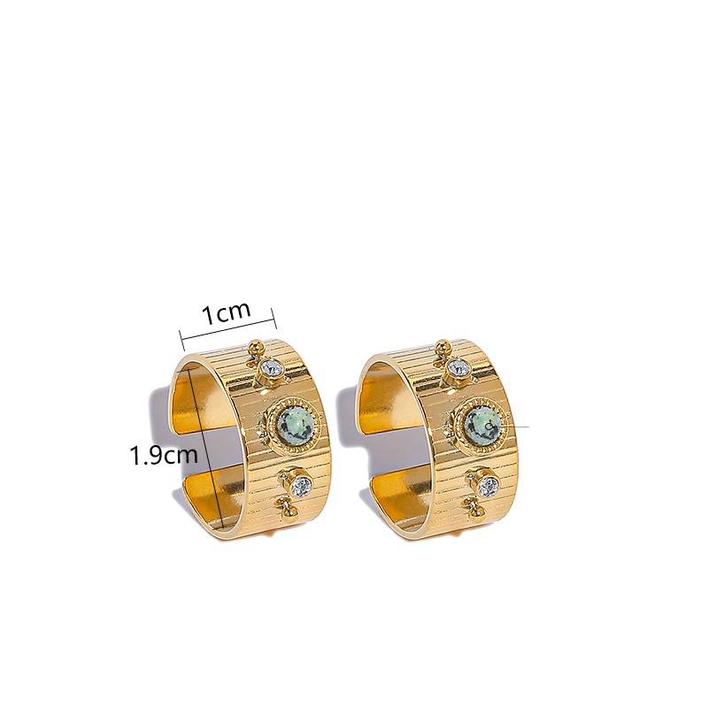 Vintage Style Square Oval Titanium Steel Plating Inlay Natural Stone 18k Gold Plated Open Ring display picture 11
