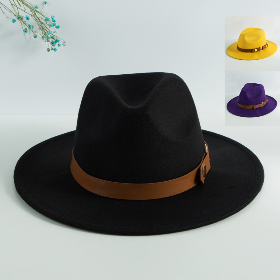 Unisex Elegant Vintage Style British Style Solid Color Belt Buckle Big Eaves Fedora Hat display picture 1