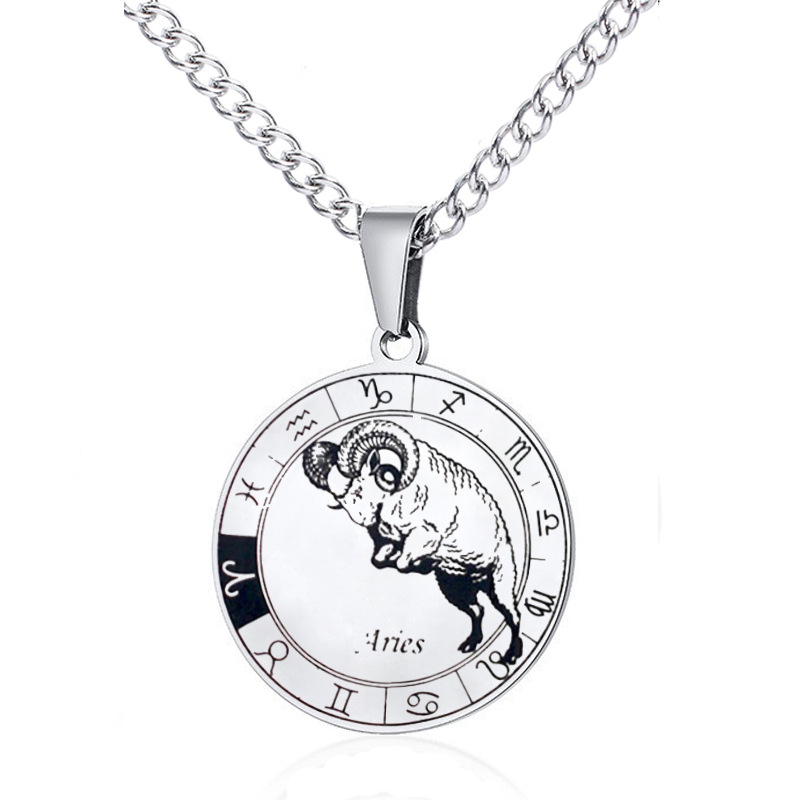 Simple Style Streetwear Round Constellation 302 Stainless Steel Carving Unisex Pendant Necklace display picture 3