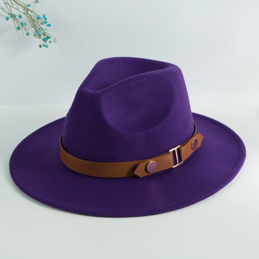 Unisex Elegant Vintage Style British Style Solid Color Belt Buckle Big Eaves Fedora Hat display picture 4
