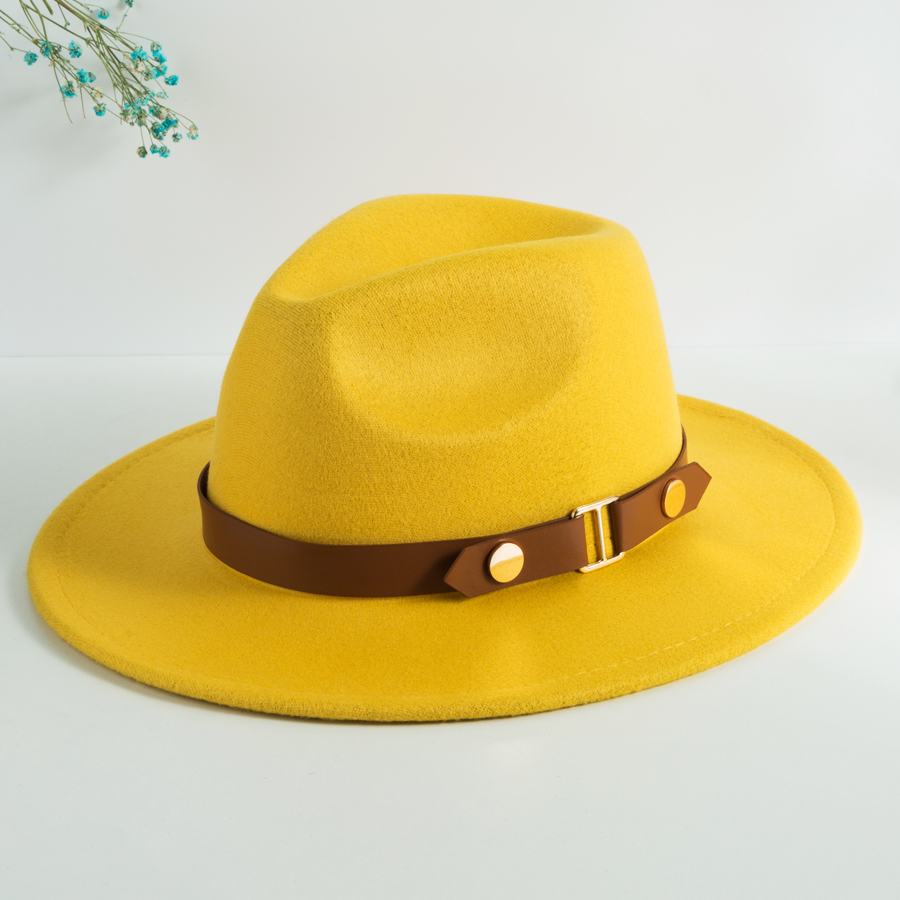 Unisex Elegant Vintage Style British Style Solid Color Belt Buckle Big Eaves Fedora Hat display picture 3