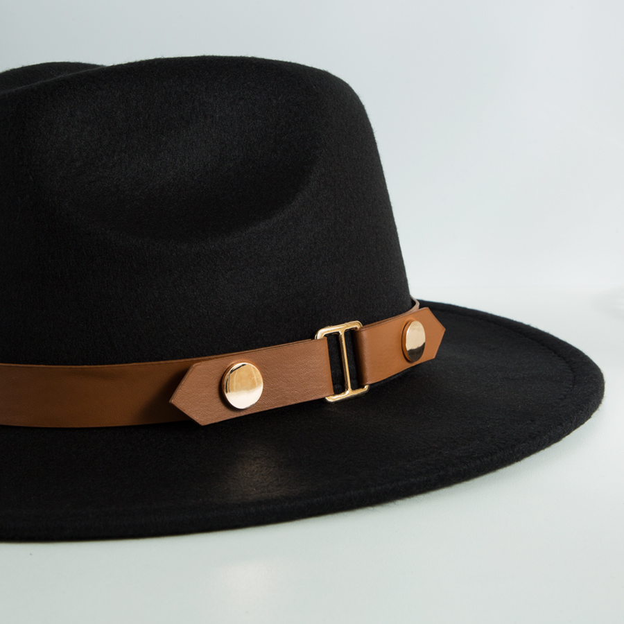 Unisex Elegant Vintage Style British Style Solid Color Belt Buckle Big Eaves Fedora Hat display picture 6