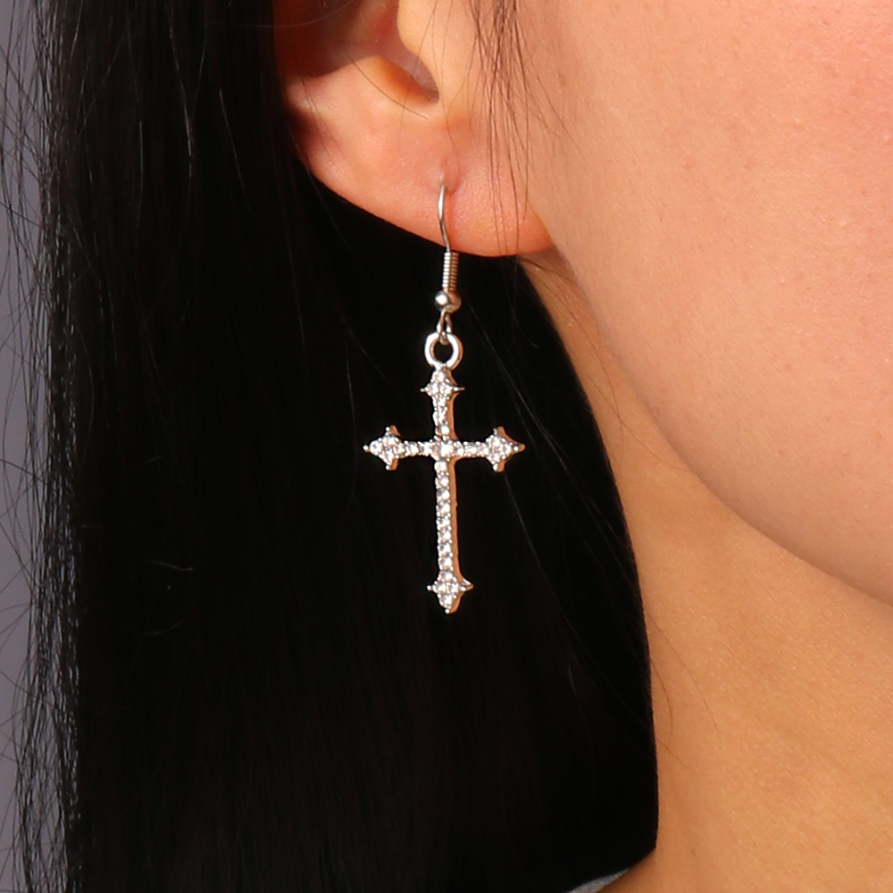 1 Pair Elegant Cross Inlay Zinc Alloy Artificial Gemstones Drop Earrings display picture 2