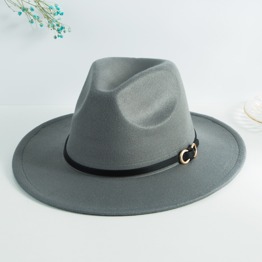 Unisex Casual Vintage Style Simple Style Solid Color Belt Buckle Big Eaves Flat Eaves Fedora Hat display picture 7