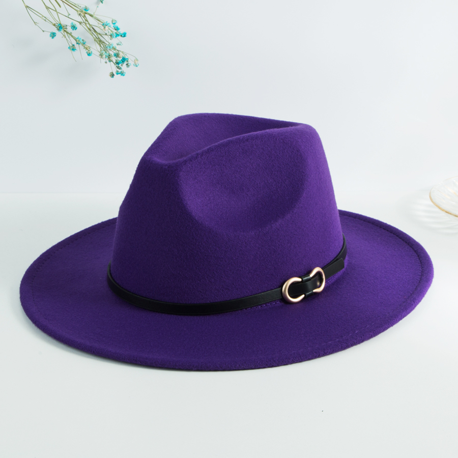 Unisex Casual Vintage Style Simple Style Solid Color Belt Buckle Big Eaves Flat Eaves Fedora Hat display picture 6