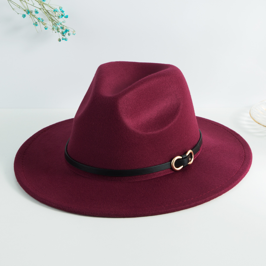 Unisex Casual Vintage Style Simple Style Solid Color Belt Buckle Big Eaves Flat Eaves Fedora Hat display picture 5