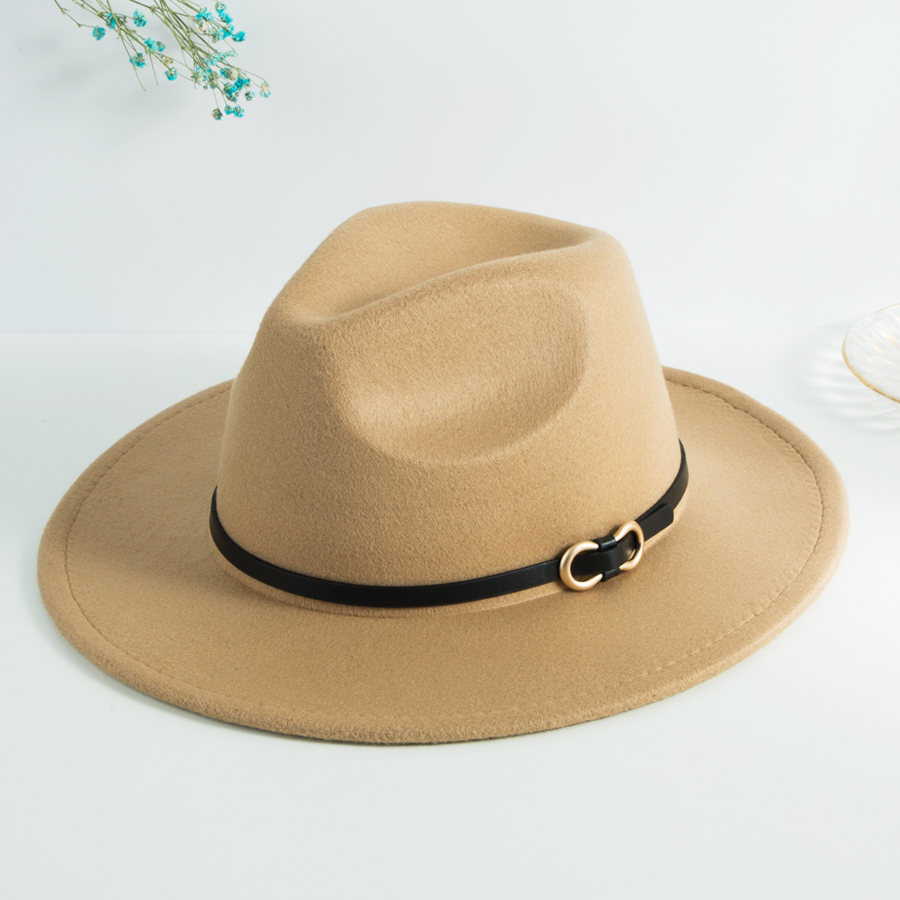 Unisex Casual Vintage Style Simple Style Solid Color Belt Buckle Big Eaves Flat Eaves Fedora Hat display picture 10