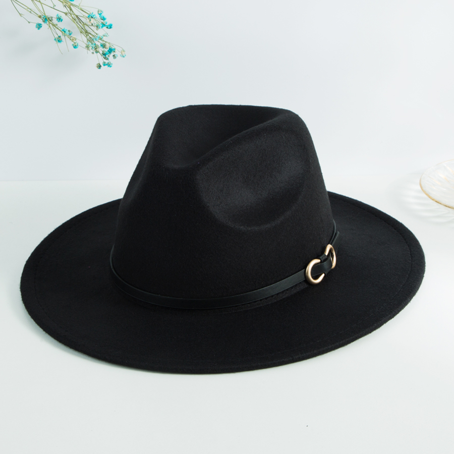 Unisex Casual Vintage Style Simple Style Solid Color Belt Buckle Big Eaves Flat Eaves Fedora Hat display picture 3