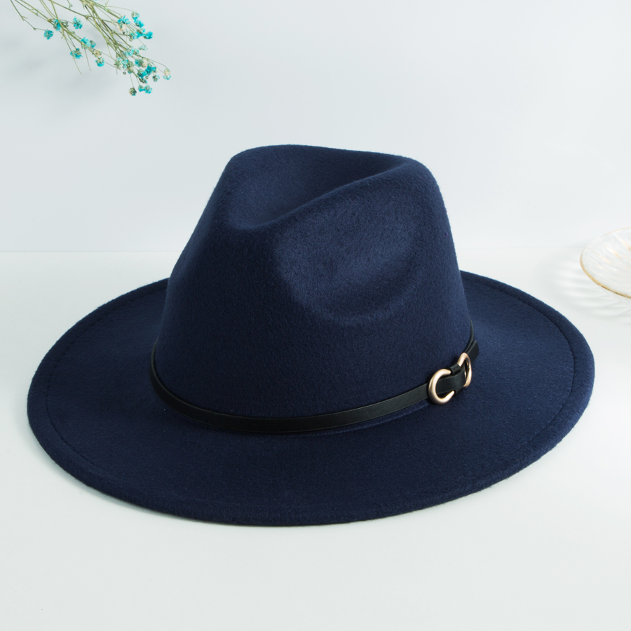 Unisex Casual Vintage Style Simple Style Solid Color Belt Buckle Big Eaves Flat Eaves Fedora Hat display picture 4