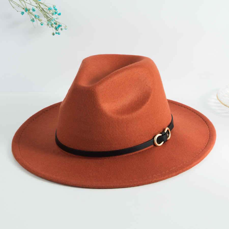 Unisex Casual Vintage Style Simple Style Solid Color Belt Buckle Big Eaves Flat Eaves Fedora Hat display picture 13