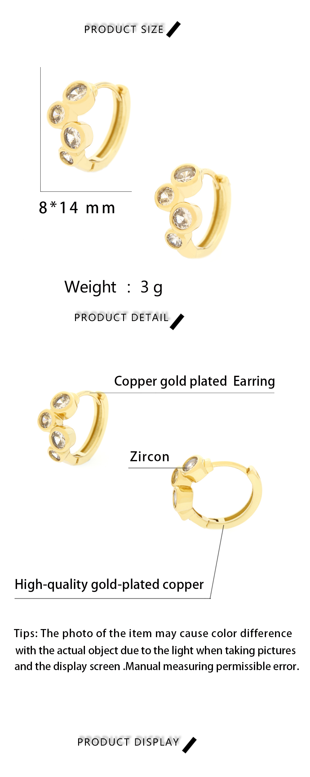1 Pair Elegant Shiny Round Square Trapezoid Copper Plating Inlay Zircon Gold Plated Hoop Earrings display picture 1