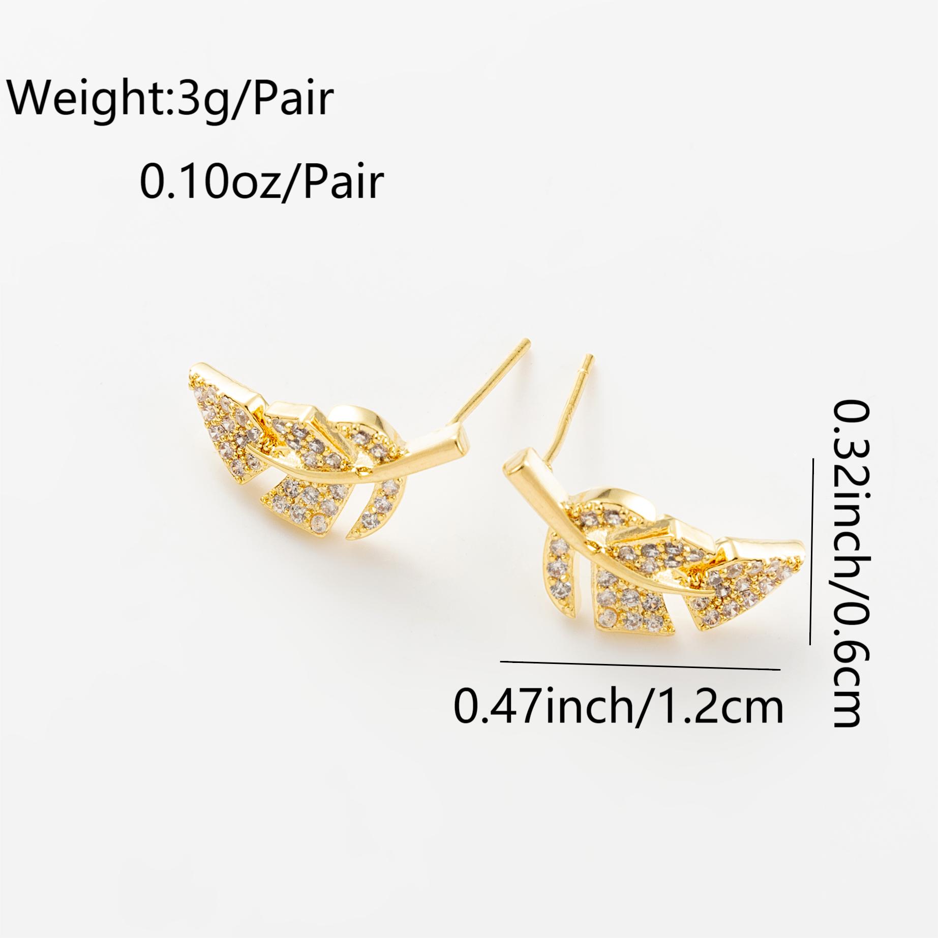 1 Pair Simple Style Leaf Plating Inlay Copper Zircon 24k Gold Plated Ear Studs display picture 1